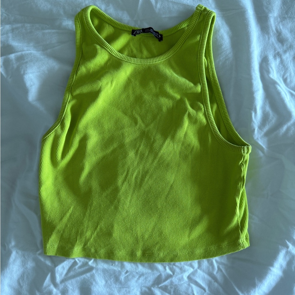ZARA Neon Lime Ribbed Tank Top